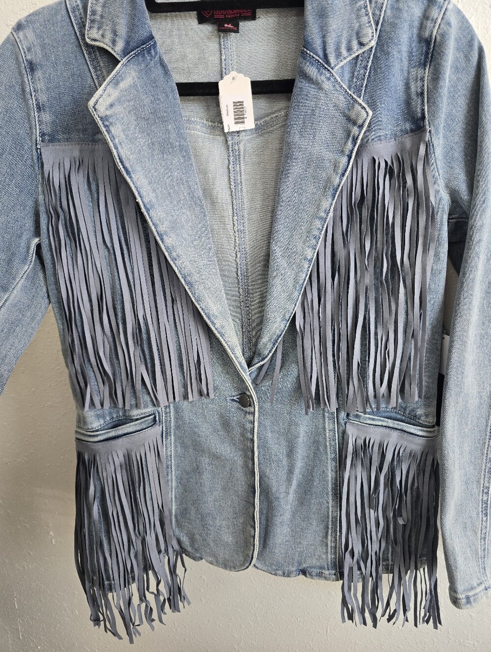 Rock & Roll Denim Fringe Western Denim Blazer Jacket NWT Medium - Picture 6 of 10